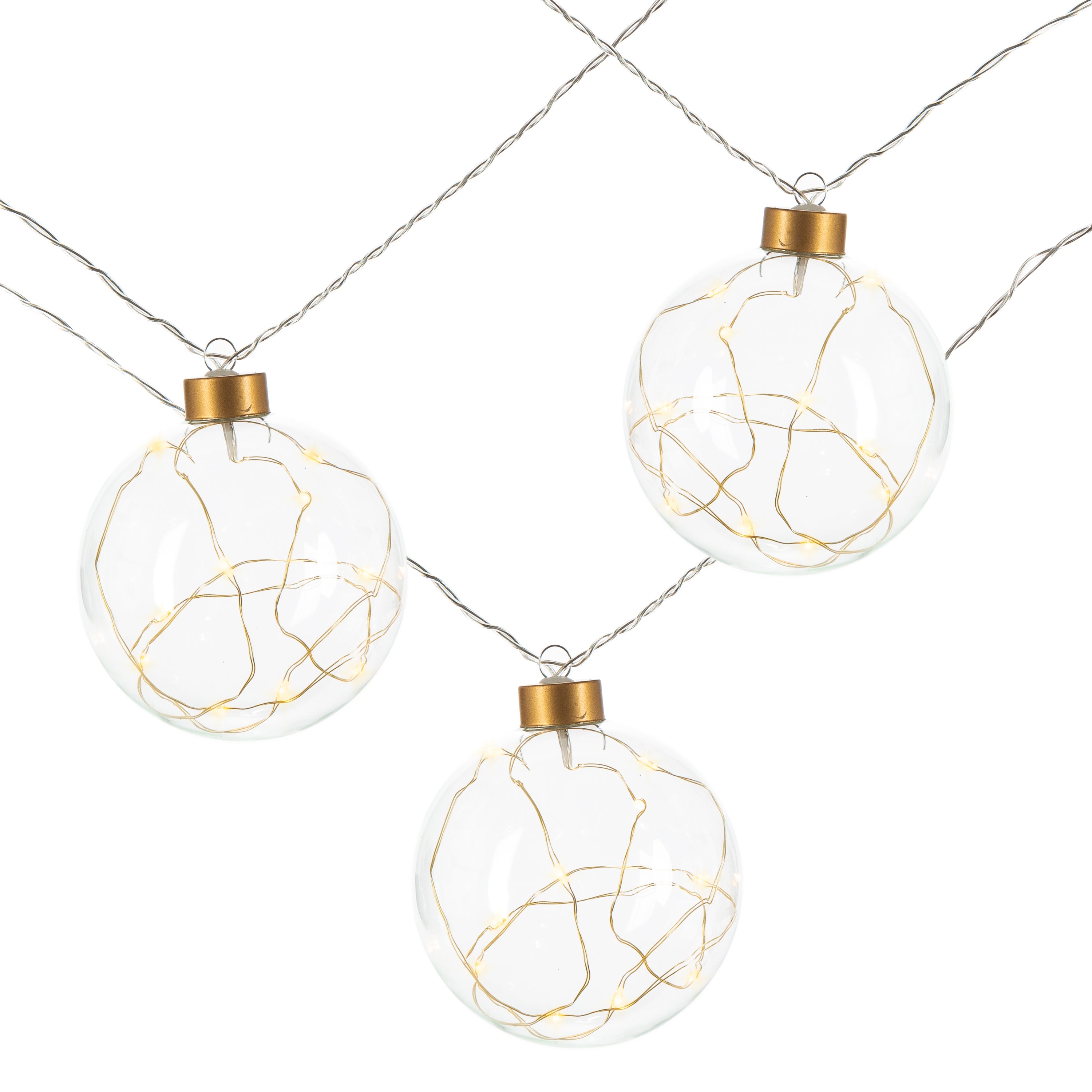 Glass Christmas Ornament Garland with Gold String Lights